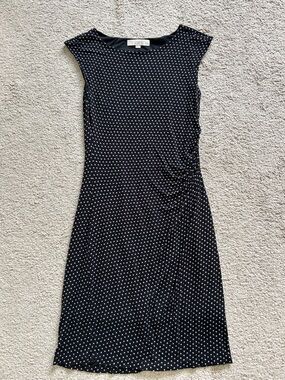 LOFT Black Dress with White Polka Dots - Sleeveless Midi